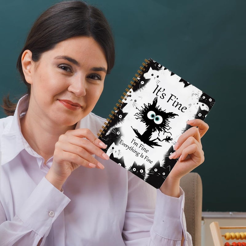 CQM 2 Pcs Funny Cat Spiral Notebook, Cute Funny Gifts Journaling Notebooks for Work, College Ruled Notebook Journal Office Classroom Supplies Motivational Cat Themed Gifts for Women Coworkers - Image 5